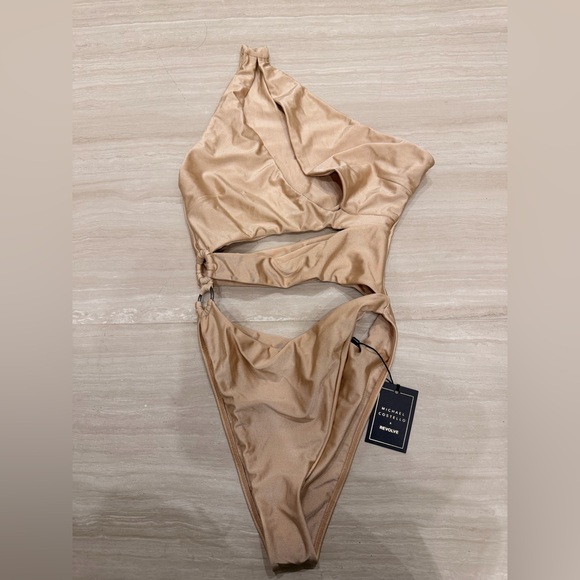 Michael Costello Champagne Asymmetrical Swimsuit - Picture 2 of 3